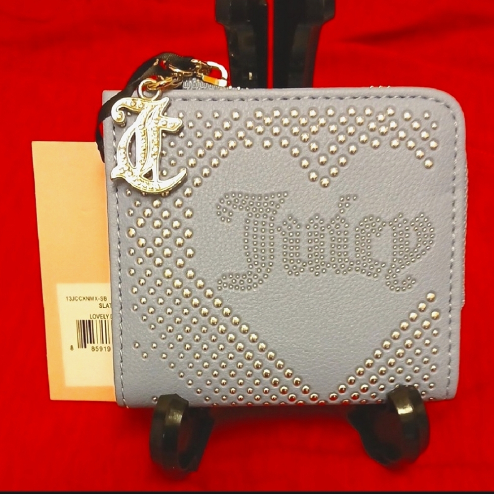Juicy Couture Light Blue Studded Zip Wallet NWT